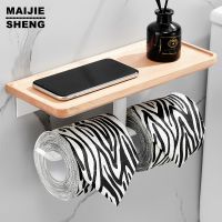 White Double Wooden Paper Holder with Phone Shelf WC Paper Towel Storage Tissue Roll Rack for Kitchen Toilet Bathroom Toilet Roll Holders