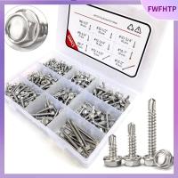 FWFHTP 380Pcs #8 #10 #12 สกรูเกลียวปล่อยสำหรับโลหะ 1/2 "ถึง2" 410สแตนเลสสตีล ชุดแยกสกรูเจาะด้วยตนเอง พร้อมกล่องเก็บของ สกรูโลหะแผ่น โลหะสำหรับตกแต่ง