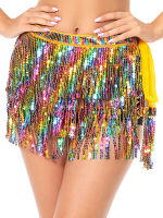 KKColorful Belly Dance กระโปรงสะโพกพู่ผ้าพันคอเลื่อม Wrap Rave Fringe ผ้าพันคอสะโพกเครื่องแต่งกายสำหรับสตรีเข็มขัด Skirtsq11