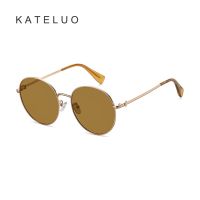 [พร้อมกล่อง] Kateluo A0741 แว่นตากันแดด โพลาไรซ์ กรอบสเตนเลส ทรงกลม เลนส์สี แฟชั่น สําหรับผู้หญิง