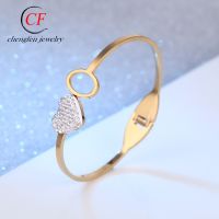 [COD] Cross-border hot-selling rhinestone peach heart stainless steel bracelet womens round cake hollowed out full of diamonds titanium wholesale