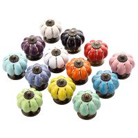 ✈❣ 1PC 40mm Vintage Furniture Handle Door Knobs Pumpkin Ceramic Cabinet Handles European style Drawer Cupboard Pull Handle CZYC