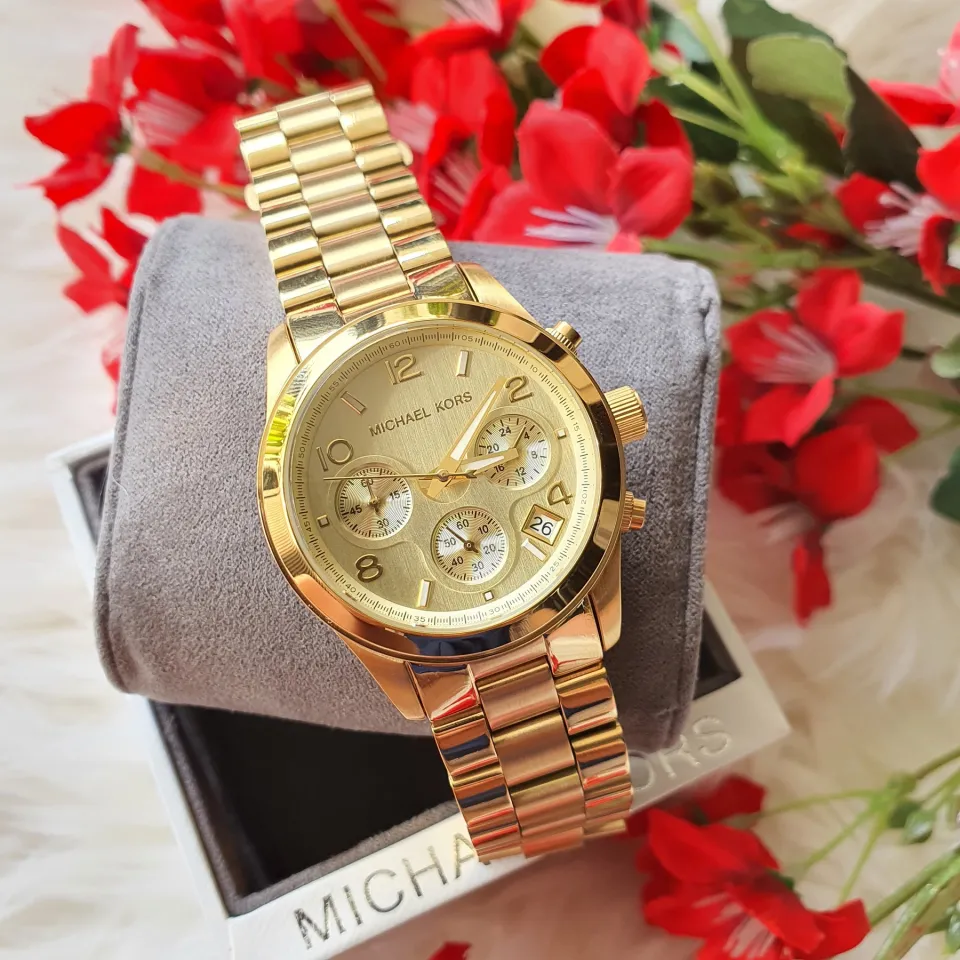 Michael Kors MK5055 Runway Chronograph Gold-Tone Ladies Watch (181E) | eBay