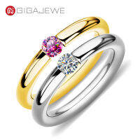 GIGAJEWE Moissanite 0.3ct 4มิลลิเมตรรอบตัดโนวาสีฟ้าสีชมพูสีขาวไทเทเนียมเหล็กแหวนเพชรทดสอบผ่านแฟชั่นกรงเล็บการตั้งค่าของขวัญ