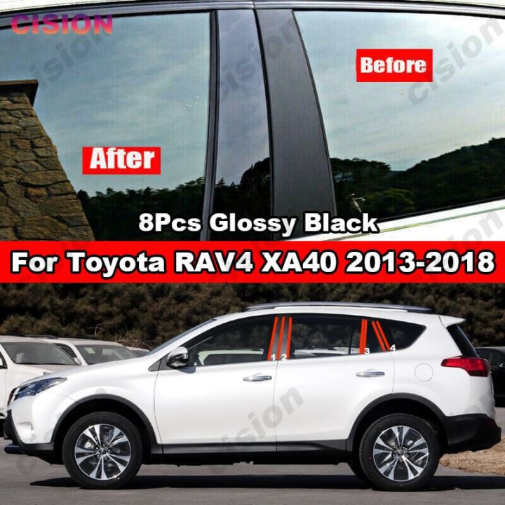 8x-กระจกหน้าประตูรถยนต์คอลัมน์-b-c-ฝาครอบเสาสำหรับโตโยต้า-rav4-xa40-2013-2018สติกเกอร์คาร์บอนไฟเบอร์สีดำ