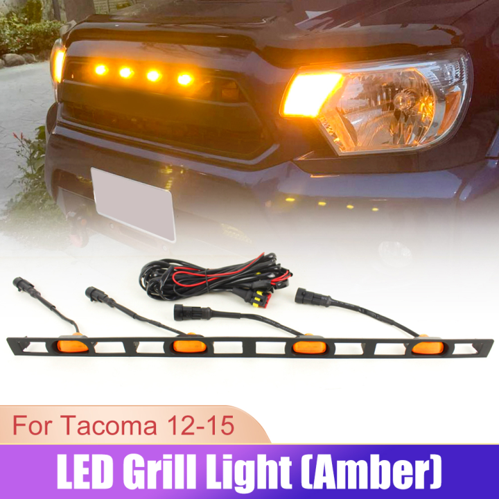 LED Grill Lights 4Pcs Amber Yellow Warning Light Grille Driving Light