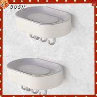 BUSH 2Pcs พร้อมตะขอ6อัน จานสบู่ ไม่มีการเจาะ กับท่อระบายน้ำ ที่วางสบู่ ใช้งานได้จริง สีเทาและสีเทา กล่องใส่สบู่ ฝักบัวห้องน้ำห้องครัว