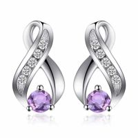 JewelryPalace Infinity Natural Purple Amethyst 925 Sterling Silver Stud Earrings for Women Jewelry