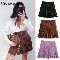 snican solid pu leather skirt high waist buttons y mini pleated skirt Asymmetrical fashion faldas cortas za 2020 women autumn