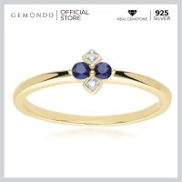 Gemondo แหวนทองคำ 9K ประดับไพลิน (Blue Sapphire) และเพชร (Diamond) ดีไซน์ทรงข้าวหลามตัด