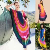 --D0512 Hot style in Europe and the chiffon layer rainbow printing beach blouse robes bikini holiday skirt is prevented bask in unlined upper garment