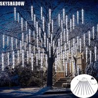 Outdoor Street Garland LED 8 Tubes Meteor Shower Rain String Light Garden Christmas Tree Decor Icicle Fairy Lights Waterproof