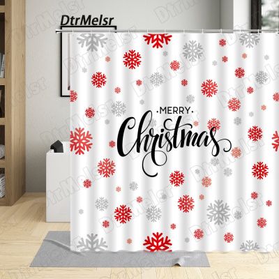 Happy Christmas Shower Curtain for Bathroom Decoration Red Gray Snowflake Creative White Christmas New Year Home Fabric Curtains