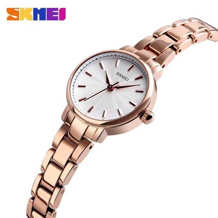 skmei-นาฬิกา-quartz-สำหรับผู้หญิง-หน้าปัดสแตนเลสสตีลเรียบง่ายกันน้ำ1410