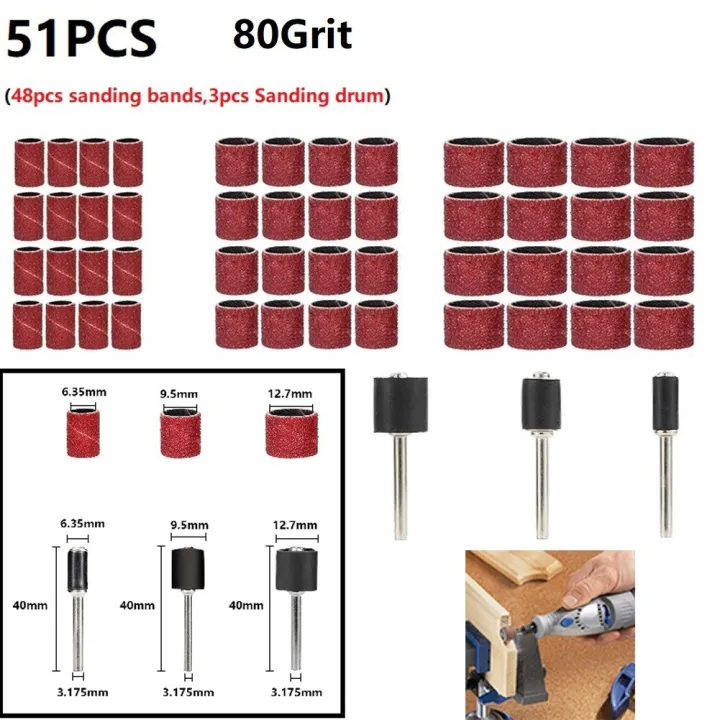 Durable Drum Sanding Bands Sandpaper Set 6.35mm/9.5mm/12.7mm