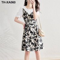 Fake two-piece dress for petite women summer 2023 new style slimming waist chic chiffon