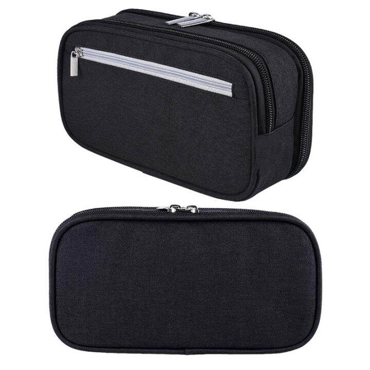 pencil-case-large-capacity-pencil-cases-pen-bag-pouch-holder-travel-cosmetic-make-up-bag-pouch-cable-bag-pouch-with-multi-compartments-for-school-students-office-adults-black