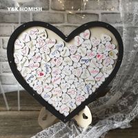 Wedding Guest Book, Y&amp;K Molish Wooden Picture Frame, Drop Top Frame Sign Book with 100PCS Wooden Hearts, Rustic Wedding Decorati