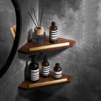 ✷►℗ Bathroom Shelf Aluminum Black Walnut Shower Shampoo Soap Cosmetic Kitchen Corner Holder1-3 Tier Bath Accessories Nail Punched