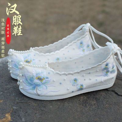 สไตล์โบราณ Hanfu รองเท้าผู้หญิงเครื่องแต่งกายสไตล์จีนรองเท้ารองเท้าส้นสูงรองเท้ารองเท้าผ้าปัก