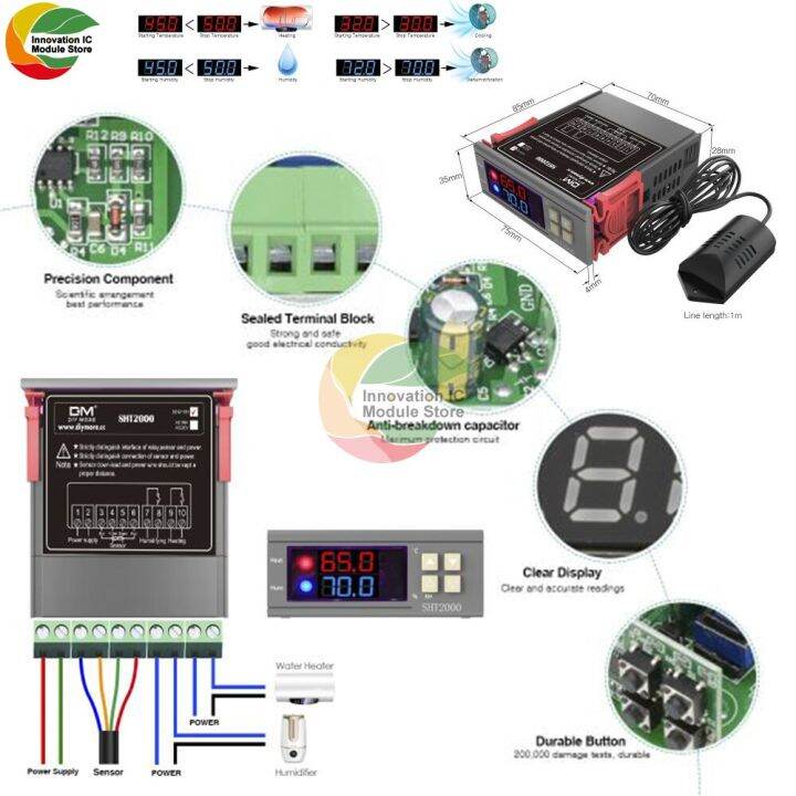 Sht2000 Digital Display Temperature And Humidity Controller 10a Dc12