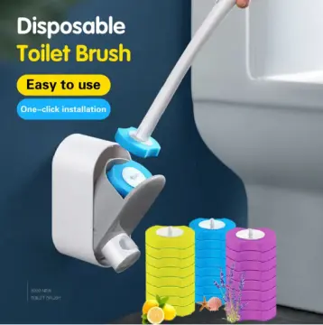 Disposable Toilet Brush Holder Set Punch-free wall-mounted Toiletwand Clean  Brush with 8/16 Cleaning Sponges For Toilet Bathroom Kitchen Clean