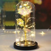 Galaxy Rose Flower 24K Foil Plated Gold Rose Creative Golden Rainbow Beauty and the beast Rose Valentines Day Gift Wedding Deco