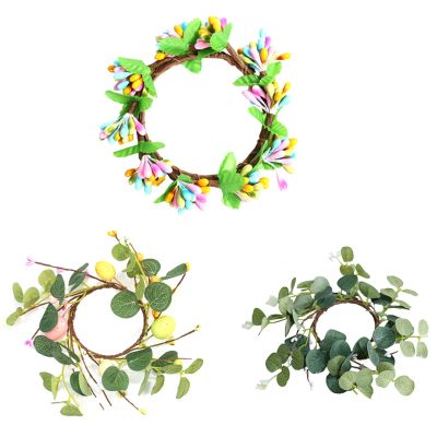 3PCS Easter Wreath,Easter Colorful Eggs and Flowers Door Wreath for Front Door Easter DéCor for Easter Gifts