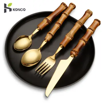 4pcs Relief Metal Cutlery Set, Gold Stainless Steel Flatware For Dining  Room