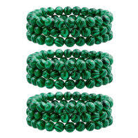 3ชิ้นของขวัญ Malachite สังเคราะห์สีเขียววินเทจแฟชั่นยืดหรูหราของขวัญสร้อยข้อมือลูกปัดมิลลิเมตรกลมธรรมชาติ8ชิ้น