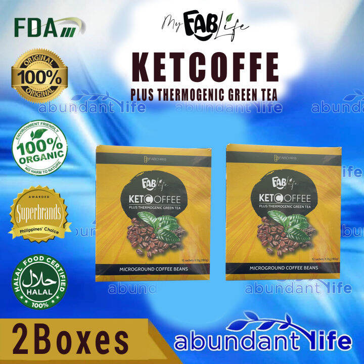 2 Box FABlife KETO COFFEE plus Thermogenic Green tea 12 sachet perbox 100 Authentic sold by