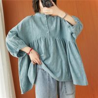 COD DDDGRYTRY Oladivi Plus Size Cotton Linen Blouse Women Oversized 3/4 Sleeve Casual Loose Shirts Ladies Big Top Tee 8777 6XL 7XL 8XL F005