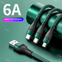 325วังฮีขายดี - / 6A 3in1สาย USB ประเภท C Super Fast ชาร์จ100W Fast Charger ข้อมูลสายไฟสำหรับ iPhone 14 13 12 11 Pro Max Xiaomi Huawei Samsung