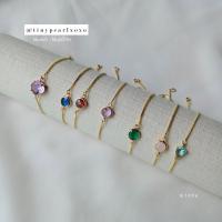 สร้อยข้อมือมินิมอล จี้หิน เพทาย คริสตัล หลากสี Free size หินสีชมพู สร้อยน่ารัก Minimal Bracelet Tinypearlxoxo N1096 บริการเก็บเงินปลายทาง