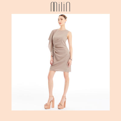 [MILIN] เดรสสั้นไหล่เดียวจับจีบช่วงเอว One Sholder draping dress Savor mini Dress
