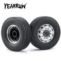 YEAHRUN 2PCS CNC Metal Alloy Front Wheel Hub Rim with 28mm Width Black Rubber Tires for 1/14 Tamiya RC Trailer Tractor Truck