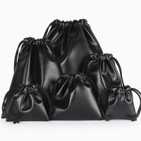 5 PCS Black Storage Bag PU Leather Drawstring Bag For Mobile Powerbank Bluetooth Headset Mouse Tablet Waterproof Storage Bag Cases Covers