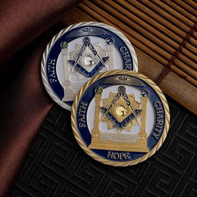 Masonic Freemasonry Challenge Coin 1OZ Tokens &amp; Masonic Hope Faith Charity Gold/Silver Plated Commemorative Coin Collection Gift