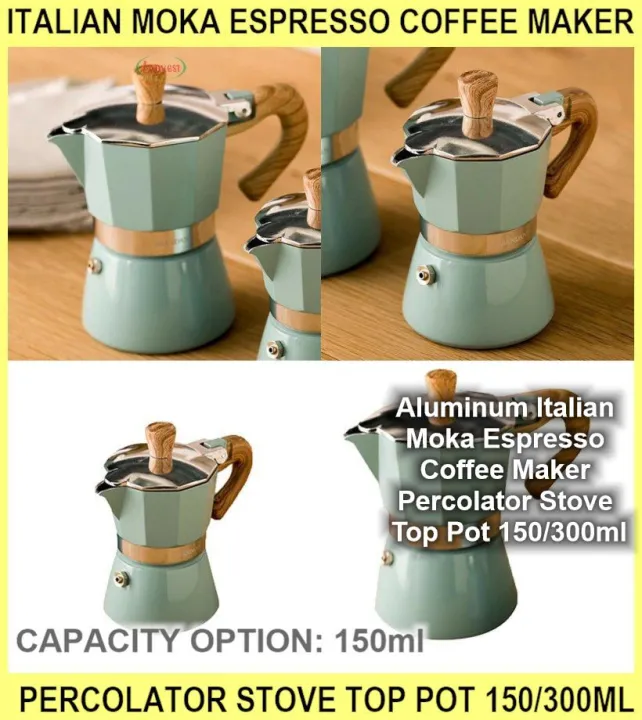 Italian Moka Espresso Coffee Maker Percolator Stove Top Pot 150/300ml