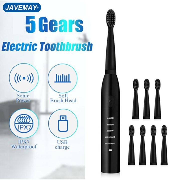 ล้ำเสียงข้อเสนอพิเศษแปรงสีฟันไฟฟ้าชาร์จ-usb-ล้างทำความสะอาดได้แปรงฟันขาวนุ่มแปรงฟันหัวจับเวลา-javemay-j110