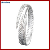 Bluelans®ผู้หญิง Vintage Silver Plated Feather กำไลข้อมือเปิดกำไลข้อมือเครื่องประดับ