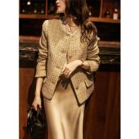 เสื้อแจ็คเก็ต เสื้อโค้ตผ้าขนสัตว์สำหรับผู้หญิง Beautiful sequin gold thread woolen coat  jacket womens autumn and winter