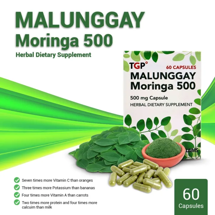 1 Box TGP Herbal Malunggay Food Supplement, 60 Capsules, 500mg (MORINGA