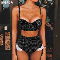 INGAGA Push Up Bikinis Mujer  Lace Swimwear Women Black Swimsuit Female High Waist Bathing Suit New Dot Biquini Beach Wear