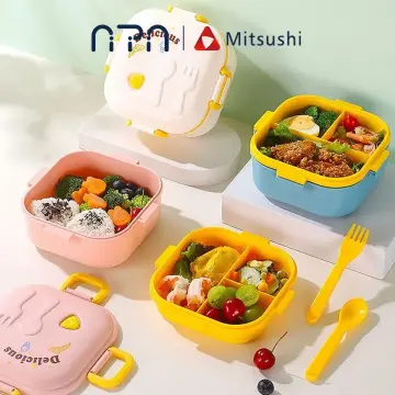 Portable Hermetic Lunch Box 2 Layer Grid Student Bento Box With Fork Spoon  Leakproof Microwavable Prevent Odor School