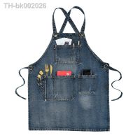 △ Customized Logo Thick Denim Apron with Pocket Jean for Women Men Hair stylist Barista coffee shop in beautiful salon