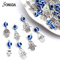 10Pcs Hamsa Hand Blue Turkish Evil Eye Charms Pendant Amulet Evil Nazar Eye Charm DIY Lucky Jewelry Making Necklace Accessories