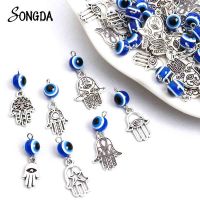 10Pcs Hamsa Hand Turkish Evil Charms Pendant  Amulet Nazar Jewelry Making Necklace Accessories