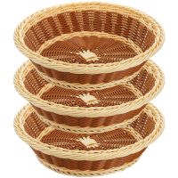 3Pcs Woven Breads Baskets 11.5 Inch Round Fruit Basket Stackable Food Serving Holder for Kitchen