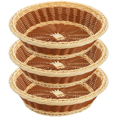 3Pcs Woven Breads Baskets 11.5 Inch Round Fruit Basket Imitation Rattan Basket for Kitchen